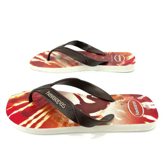 Havaianas Surfer Men Hype Flip Flops Size 11 / 45 Brown Tan & Red Waterproof New - Picture 4 of 10